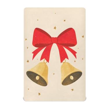 Imagem de Wassud Jogo de lençol de berço respirável com sino de Natal com laço para meninos e meninas, lençol com elástico, neutro, 68 x 99 cm