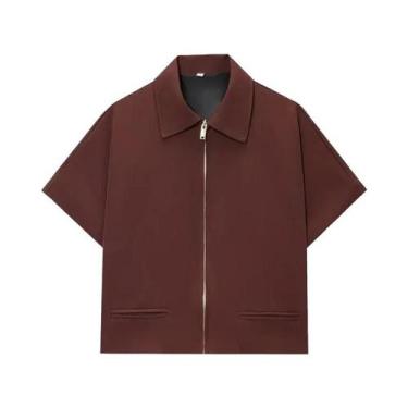 Imagem de Jaqueta Varsity Cropped Feminina Com Zíper E Manga Curta Para O Verão 