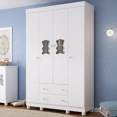 Imagem de Guarda-roupa Infantil 122cm Com Vidro 4 Portas E 2 Gavetas Fofura Multimóveis Mp4483 Branco Branco