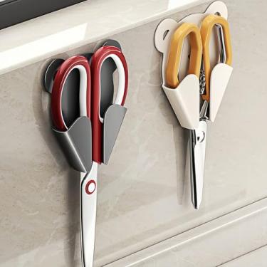 Imagem de Suporte de tesoura de parede com suporte adesivo, organizador de ferramentas de cozinha sem perfuração para armazenamento conveniente