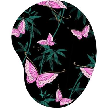 Imagem de Mouse Pad Ergonômico Gota Borboletas Rosas Fundo Preto