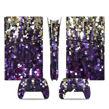 Imagem de Película de decalque para disco Ps5, capa adesiva de vinil de corpo inteiro para console e controle PlayStation 5 (edição de disco PS5, Blue Lightning) (glitter roxo, PS5 Slim Digital)