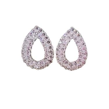 Imagem de Brinco em Aço Inoxidável, Modelo Stud Gota, Branco e Prateado, Ideal para Casamentos e Formaturas, Hipoalergênico, Elegante, Cravejado com Strass, Tarraxa