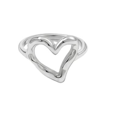 Imagem de BENIQUE Anel feminino de ouro prata grosso com coração de aço inoxidável banhado a ouro 18 K, impermeável, não mancha, ajuste confortável tamanho 6-8, Aço inoxidável, Sem pedra preciosa