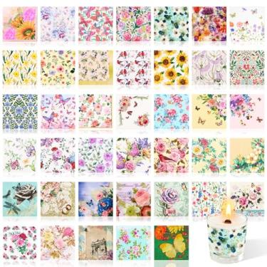 Imagem de Pacote com 80 guardanapos florais variados, 40 estilos, guardanapos decorativos de decoupage, papel floral para coquetel, 33 cm, para aniversário, faça você mesmo, artesanato, festa de casamento