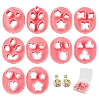 Imagem de 10 mini cortadores de argila, formas florais de folhas, moldes de polímero, coração, argila de polímero, brincos, kit de polímero de argila para ferramentas de bricolagem, joias