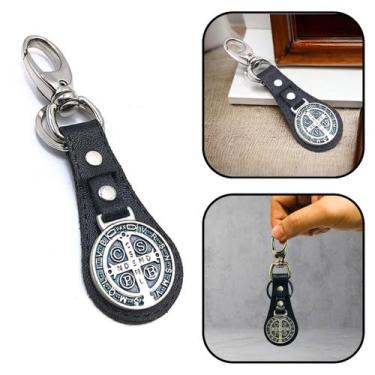 Imagem de Chaveiro Medalha De São Bento Couro Prata Velha - FORNECEDOR 1