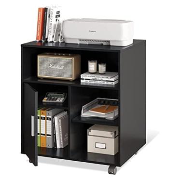 Imagem de U5GAAALPPQ9 Armário de arquivo de madeira aberto, suporte de impressora móvel, suporte de prateleira ajustável, para escritório, casa, escritório, arquivo, gabinete