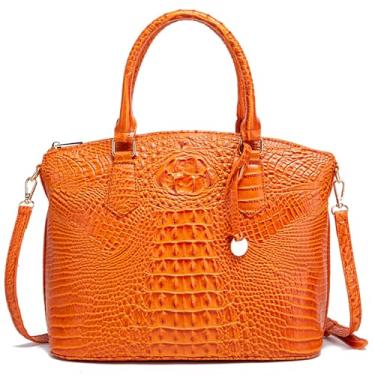 Imagem de Makcr Joacbv Bolsa feminina em relevo de crocodilo com alça superior bolsa de couro transversal grande com alça de ombro, 1 laranja brilhante, 11.8''*5.1''*10.6''