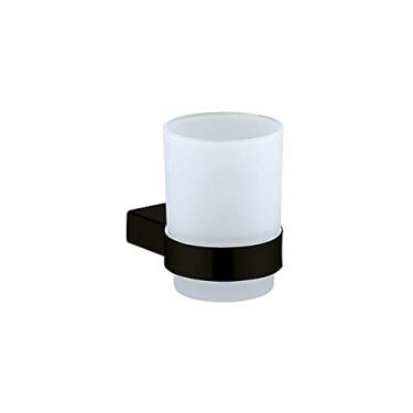 Imagem de 3FLQOOPP Acessórios de banheiro preto de aço inoxidável toalheiro rack de armazenamento de vidro saboneteira suporte de papel para escova de vaso sanitário, conjunto de 5 peças (suporte para copa)