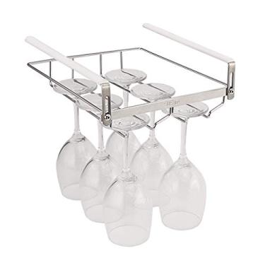 Imagem de Suporte de copo de vinho ajustável de aço inoxidável sob o armário, suporte de taças de pendurar, suporte de dreno de cálice de cozinha, sem perfuração (fileiras duplas)