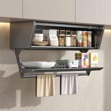 Imagem de ZDJZMGZ Organizador de cozinha de 2 camadas e rack de temperos com alça, prateleira de puxar para baixo, prateleira de temperos embaixo da prateleira, prateleira de armazenamento de cozinha retrátil