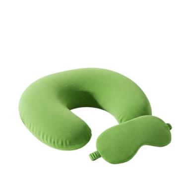 Imagem de Almofada de Pescoço para Viagem Cervical com Máscara Descanso de Cabeça Adulto Infantil(Verde)
