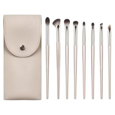 Imagem de Conjunto de pincéis de maquiagem com bolsa de pó para sombra, delineador, lábios, conjunto de pincéis portáteis (champanhe dourado, 8)