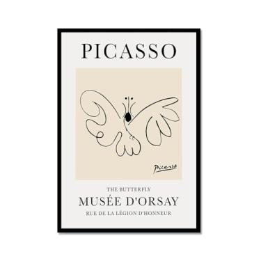 Imagem de Pintura em tela vintage Picasso desenho de linha de cachorro gato pássaro cavalo desenho abstrato animal impressão minimalista arte de parede pôster para sala de estar decoração de casa