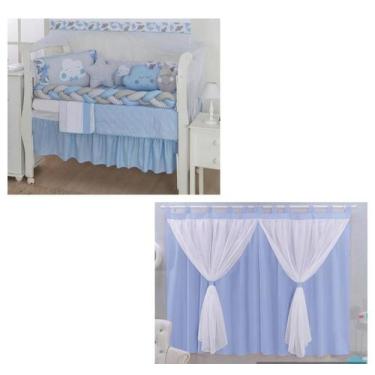 Imagem de Kit Berço 12pçs Trança Nuvem + Cortina 2 Metros Voal - BIA BABY ENXOVA