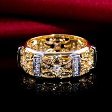 Imagem de Requintado anel largo de dois tons de zircônia de filagree oco para mulheres, presente de festa diária de formatura, Cobre, Zircônia cúbica