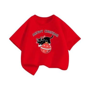 Imagem de Camiseta Infantil De Natal Com Estampa De Gato Preto, Manga Curta Para