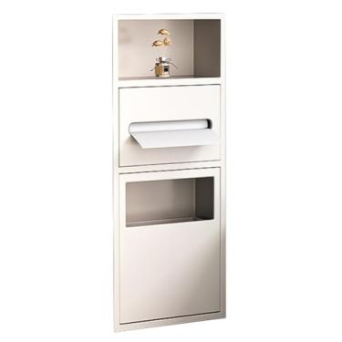 Imagem de Nicho de chuveiro embutido de aço inoxidável - Rack de armazenamento de banheiro à prova d'água para artigos de higiene pessoal, papel higiênico e lata de lixo embutida - Design branco elegante para