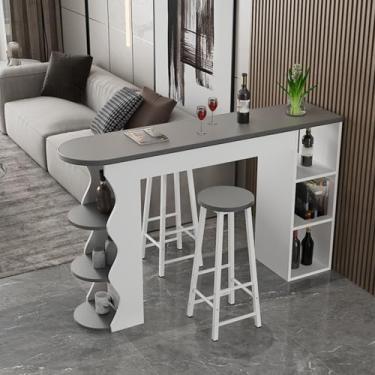Imagem de Mesa de bar de madeira maciça moderna - Mesa de pub retangular estreita para cozinha, sala de jantar ou sala de estar - Mesa de sofá alta 120 x 30 x 100 cm com acabamento de madeira