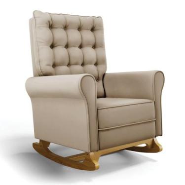 Imagem de Poltrona de Amamentação com Balanço Manu Veludo Base de Madeira - D'Ro