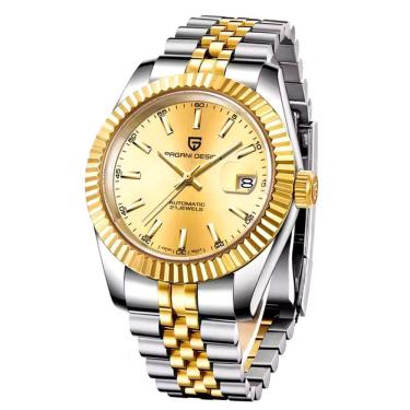 Imagem de Relogio Analógico Masculino Automatico Em Aço Inoxidavel Impermeavel 10 Atm Prata Dourado