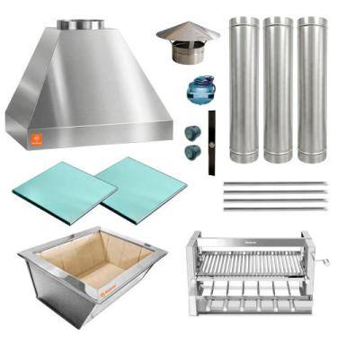 Imagem de Kit Churrasqueira Gourmet Completa Inox 430 Grill Elevatório 6 Espetos