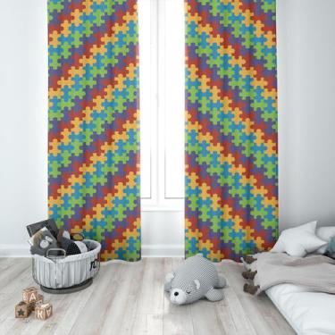 Imagem de Cortina Tecido Oxford Quarto Infantil Peças Quebra Cabeças - 140x220cm