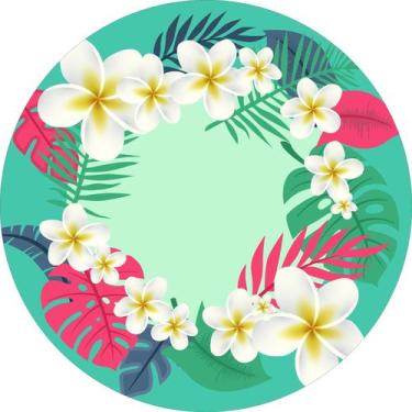 Imagem de Painel de Tecido Sublimado Redondo Tropical Folhas e Flores Colorido R