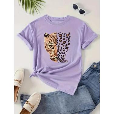 Imagem de Camiseta Feminina Blusinha 100% Algodão Com Estampa Onça Once Animal P