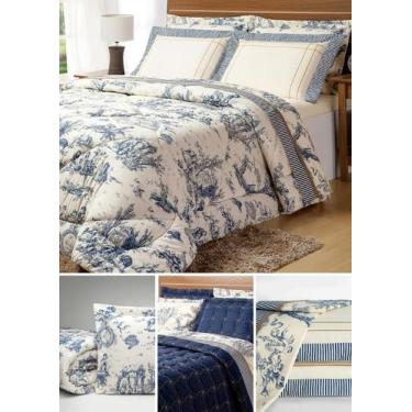 Imagem de kit completo edredon queen porcelana 7 peças 260cm x 240cm com porta t