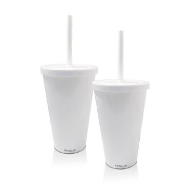 Imagem de Jogo De Copos Com Tampa E Canudo Em Acrílico 550ml 2 Peças