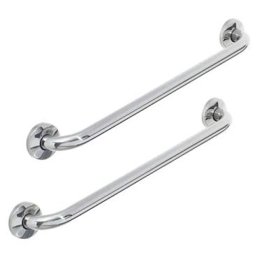Imagem de Barra Alça Apoio 80cm Inox Kit 2 Uni Acessibilidade Banheiro Box Escad