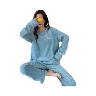 Imagem de Conjunto De Pijamas Femininos De Inverno Em Veludo Coral, Roupa De Cas