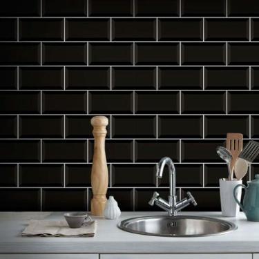 Imagem de Papel de Parede Azulejo Metrô Preto Pop - TaColado., 0,47 x 2,60M