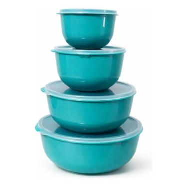 Imagem de Kit Bowl Tigelas Plásticas Tampa Encaixe Empilháveis 4 Peças - UZY, Ve