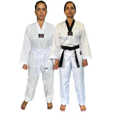Imagem de Dobok Kimono Canelado Olimpic Taekwondo Infantil/Adulto - Homologado (A5 - até 2,00m Plus Size, Gola Preta)