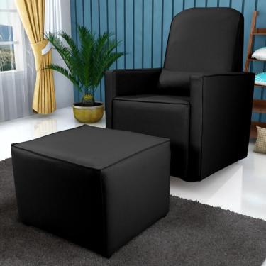 Imagem de Poltrona Para Amamentação Com Puff Ana Reclinável Couro Sintético Preto Casa H