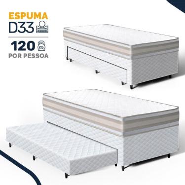 Imagem de Cama Box com Colchão de Espuma D33 Double Face Territory Hellen + Auxiliar de Espuma Unique Solteiro 88cm