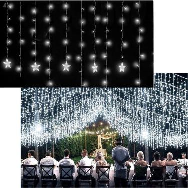 Imagem de Pisca Cascata de Natal 600 Lâmpadas LED Estrelas 15m Fio Transparente para Decoração Br...