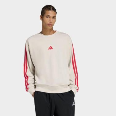 Imagem de Moletom Adidas 3 Listras Masculino, Bege, M
