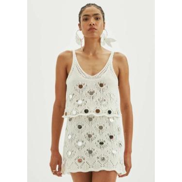 Imagem de Saia tricot curta com aplicacoes amarante do brasil, M, Off white