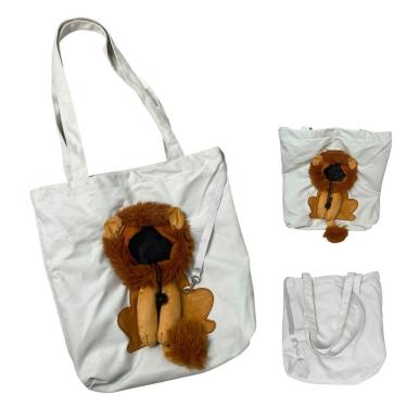 Imagem de Bolsa de Transporte para Pets Braslu BSL3905 Estampa de Leão em Náilon Branco 34cm X 33CM