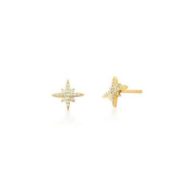 Imagem de Brinco Estrela Pequena Cravejada Banhado a Ouro com Zircônias - VIDIÈ