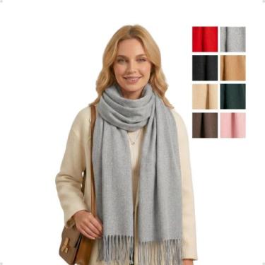 Imagem de Cachecol Feminino Inverno Echarpe Pashmina Xale Grande Liso - Seaflow,