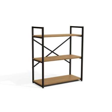 Imagem de Estante para Sala Industrial Baixa LI007 c/ 3 Prateleiras Freijo/Preto
