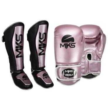 Imagem de Kit Luva Boxe New Energy II Lilás Metálico 14oz + Caneleira Energy Lil