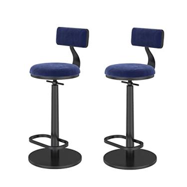 Imagem de Banco de Bar com Encosto Ilha de Cozinha Conjunto de 2 Cadeira de Balcão de Altura Ajustável, Cadeira Alta Giratória com Apoio para Os Pés Banquinho de Flanela de Metal, Bistrô, Banquinho da Manhã