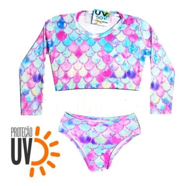 Imagem de Biquini Infantil + Blusa Cropped Proteção Solar Uv50 Sereia