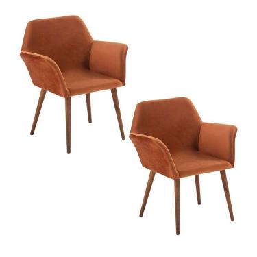 Imagem de Kit 2 Cadeiras Decorativas Oswald Veludo Caramelo Base Castanho - Gran Belo